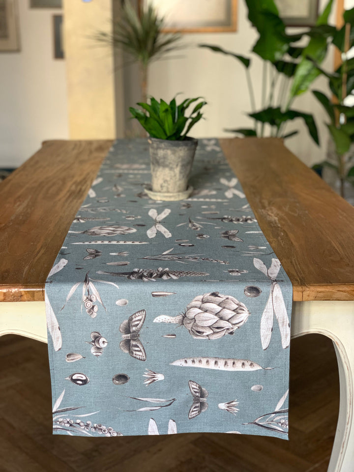 Bordløber, 100% bomuld, printet, Seeds Aqua kollektion