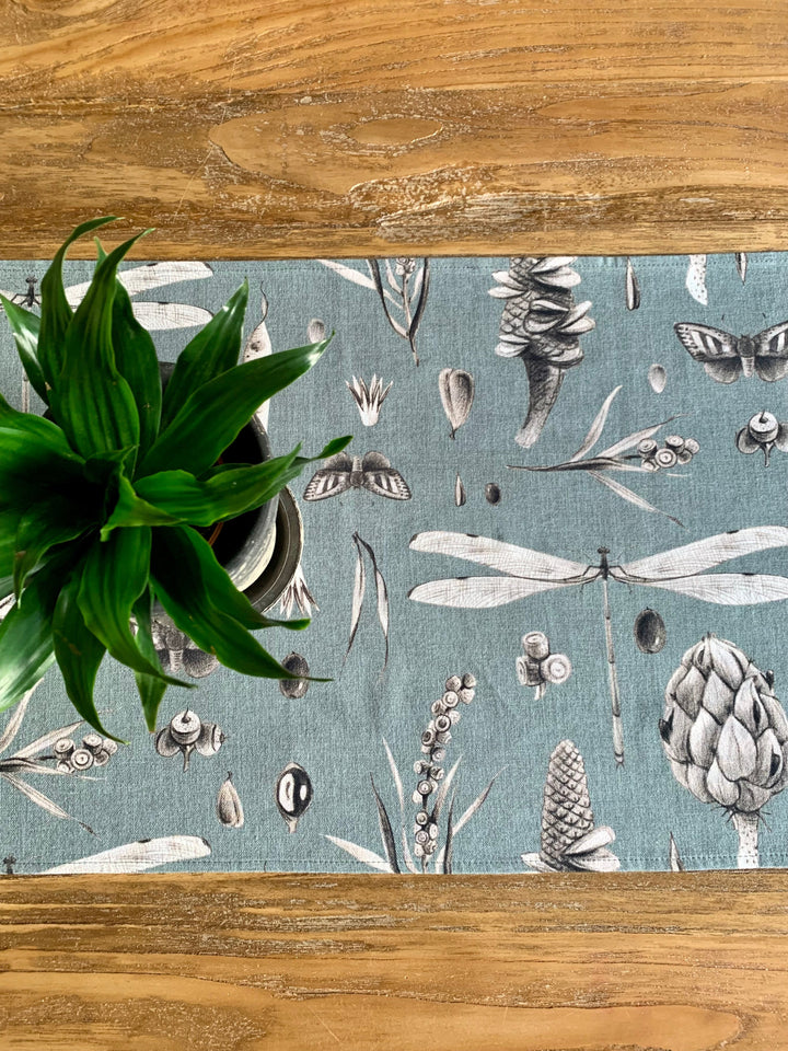 Bordløber, 100% bomuld, printet, Seeds Aqua kollektion