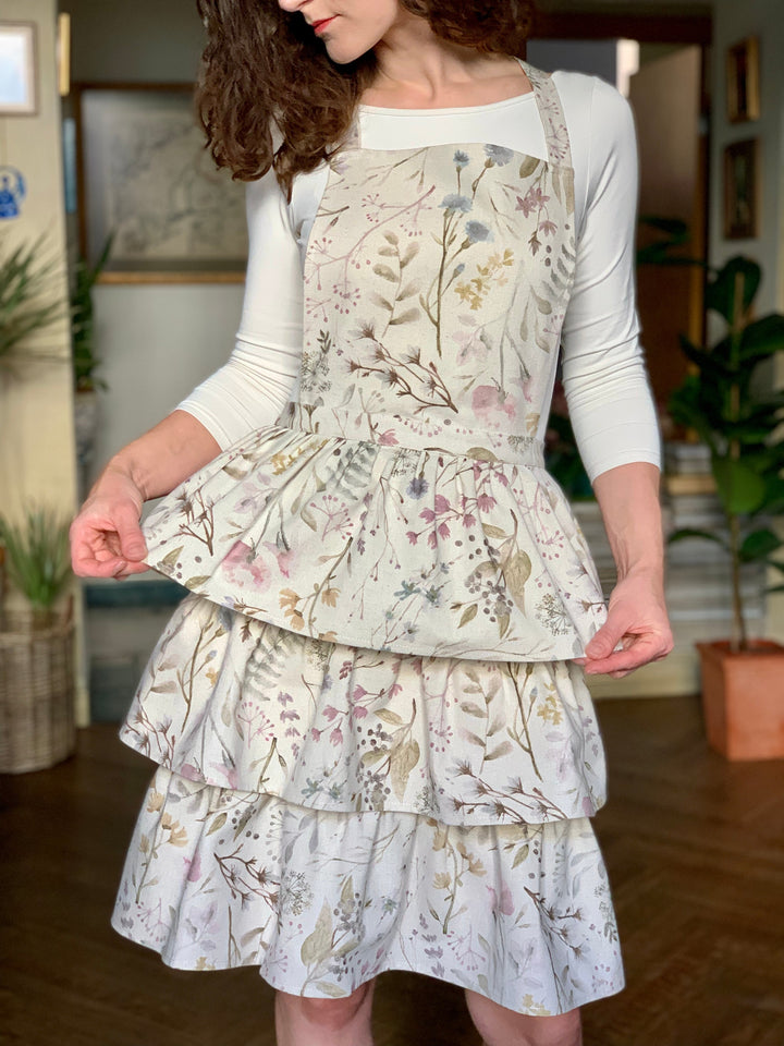 Flæseforklæde til kvinder i bomuld-hør-mix, printet, Aitana kollektion