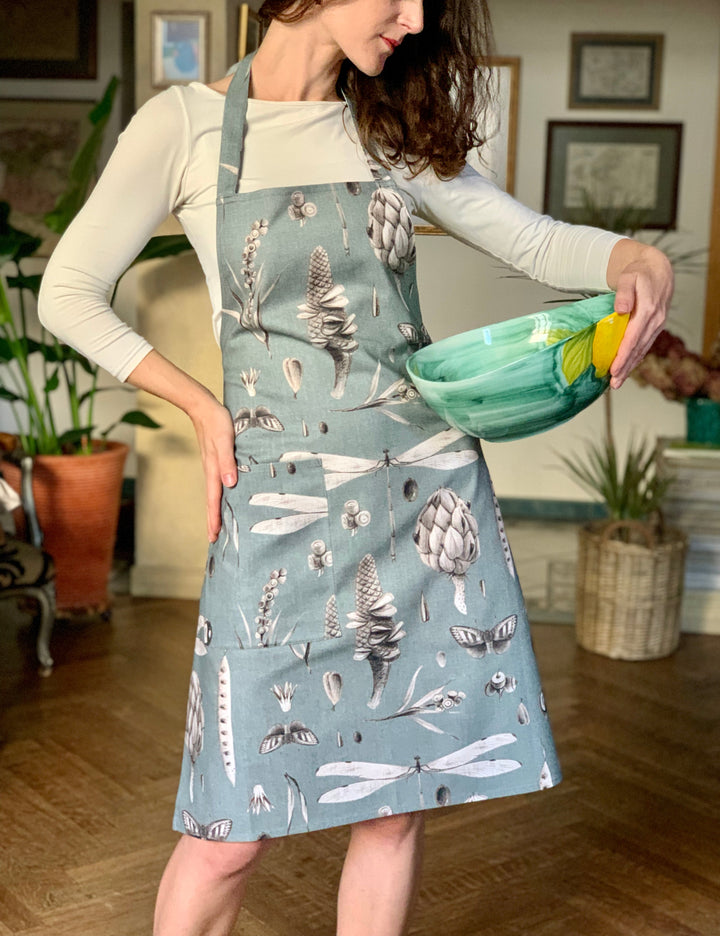 Dameforklæde med enkelt design, str. S-L, 100% bomuld, printet, Seeds Aqua kollektion