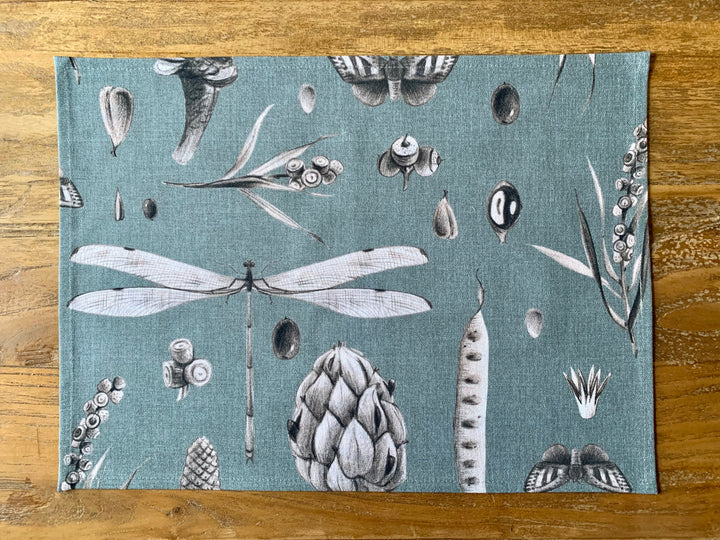 Dækkeserviet 30 x 43 cm, 100% bomuld, med print, Seeds Aqua kollektion