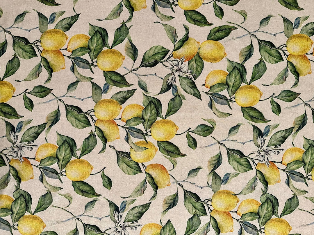Firkantet/rektangulær dug i hør-bomulds-mix, printet, Lemon Linen kollektion