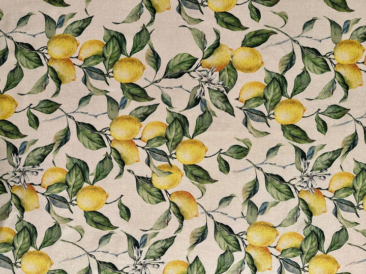 Firkantet/rektangulær dug i hør-bomulds-mix, printet, Lemon Linen kollektion