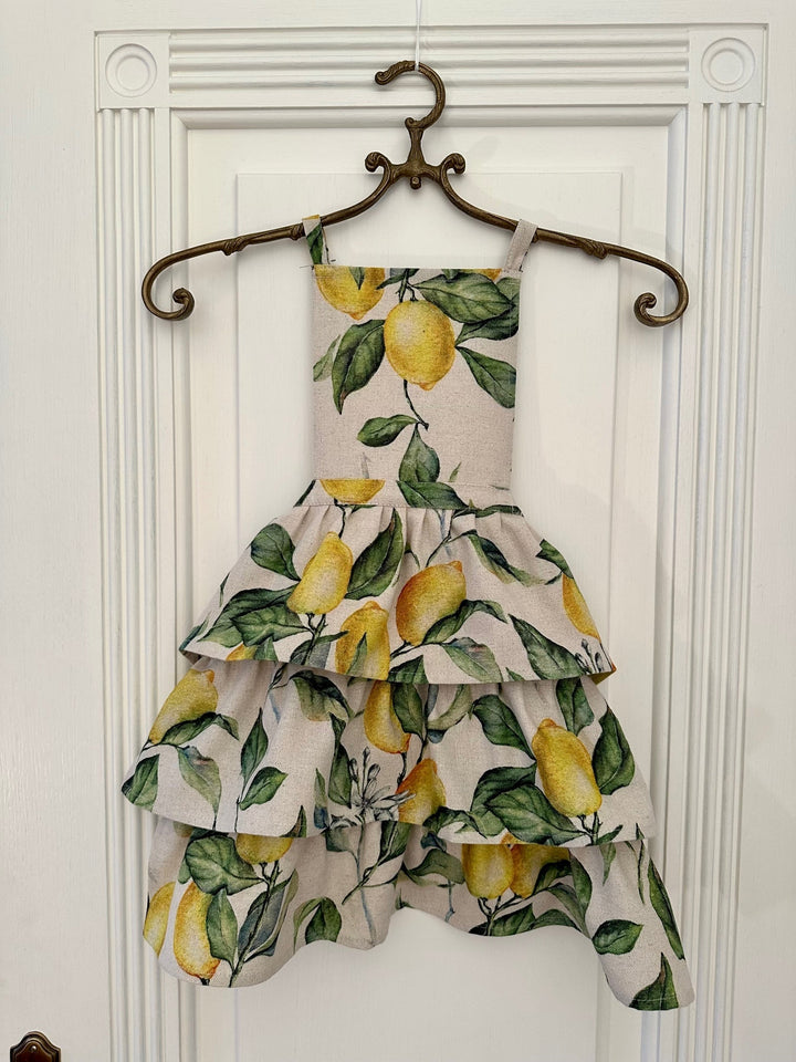 Forklæde til damer med flæser i bomuld og hør, Lemon Linen, kollektion
