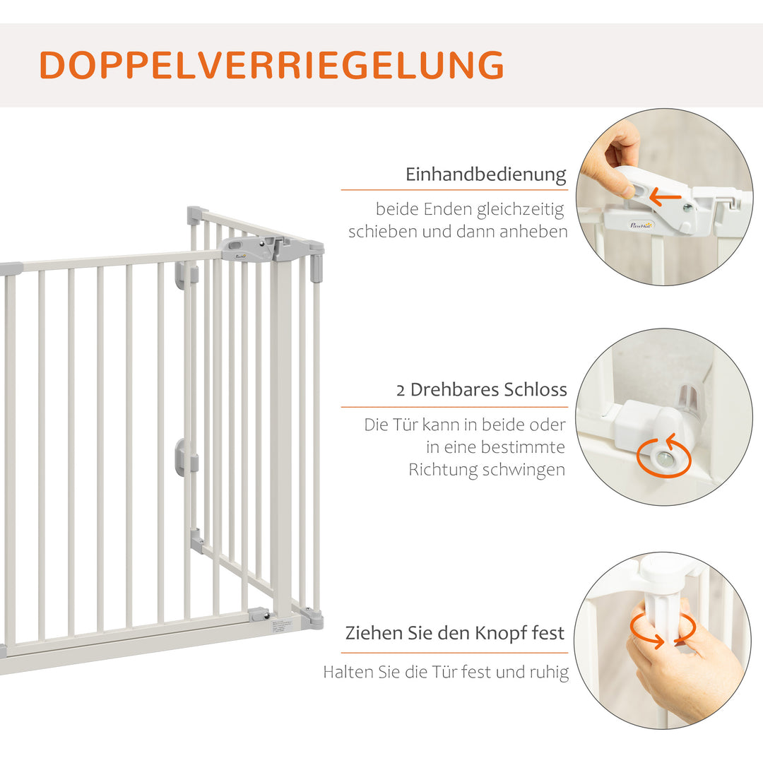 Hundebarrierer sikkerhedslåge kæledyrssikkerhedslåge justerbar foldbar pejsrist med automatisk lukning 3 paneler til komfur vægmonteret/fritstående hvid 202,5 x 76 cm