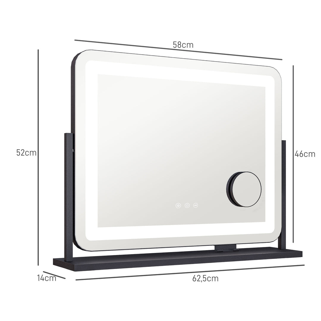 Makeupspejl med led-lys, usb-port, 3 tilstande, roterbar, sort