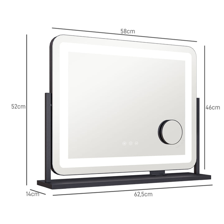 Makeupspejl med led-lys, usb-port, 3 tilstande, roterbar, sort