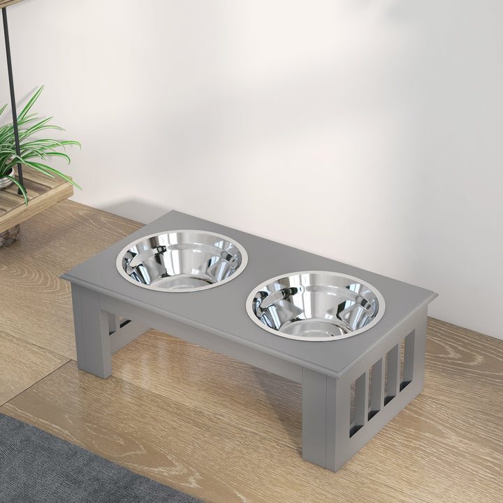 Foderstation til hunde, skridsikker, 44x24x15cm, grå, 0,9l pr. skål