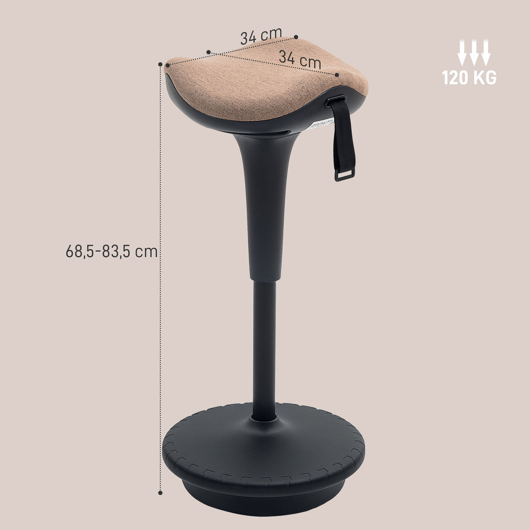 Balanceskammel, flytbart sæde, drejeligt, højdejusterbart, ergonomisk, 34 x 34 x 68,5-83,5 cm, brun