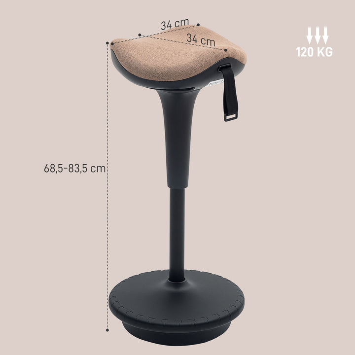 Balanceskammel, flytbart sæde, drejeligt, højdejusterbart, ergonomisk, 34 x 34 x 68,5-83,5 cm, brun