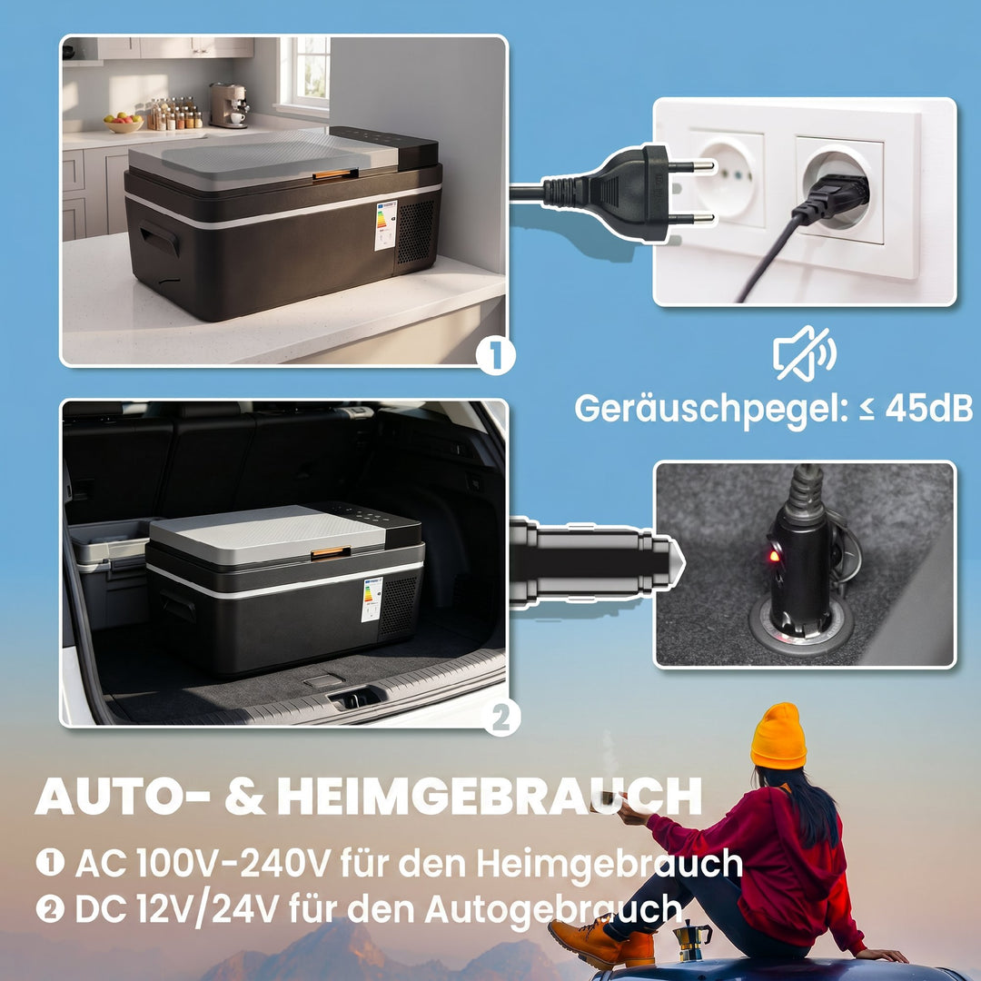 Kompressorkøler 20L -20℃-20℃ Elektrisk køler med app-styring LED-lys USB-port Batteribeskyttelse