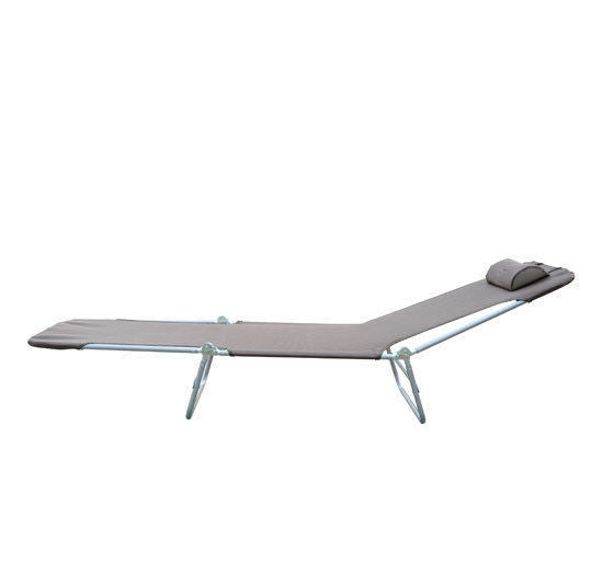 Sammenklappelig liggestol, havestol med nakkestøtte, justerbar 5-positions liggestol, campingstol, lasteevne op til 120 kg, egnet til have, balkon og pool, 4 farver (brun)