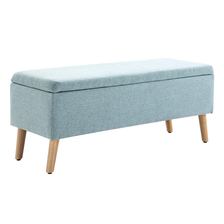 Bænk med opbevaringsplads, polstret bænk med linnedlook, kommode med træben, kommodebænk til stue, soveværelse, entre 110 x 39 x 45 cm, lysegrøn