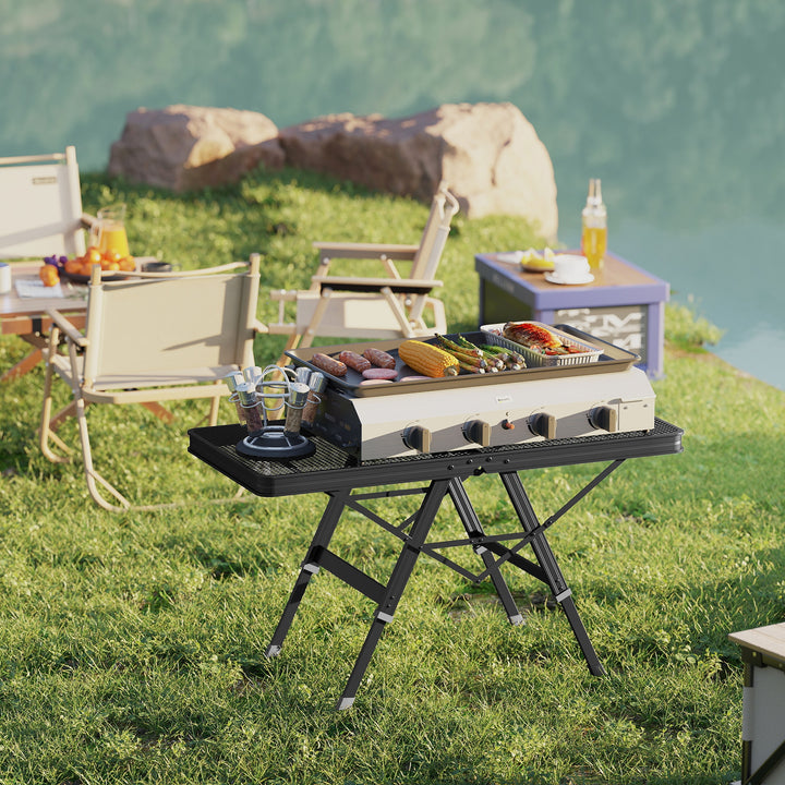 Campingbord højdejusterbart klapbord med metalgitter, foldbart lavet af aluminium