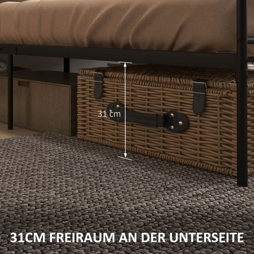 Seng 160 x 200 cm, sengestel med lamelbund af stål, opbevaring under sengen, dobbeltseng, sort