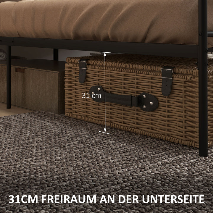 Seng 160 x 200 cm, sengestel med lamelbund af stål, opbevaring under sengen, dobbeltseng, sort