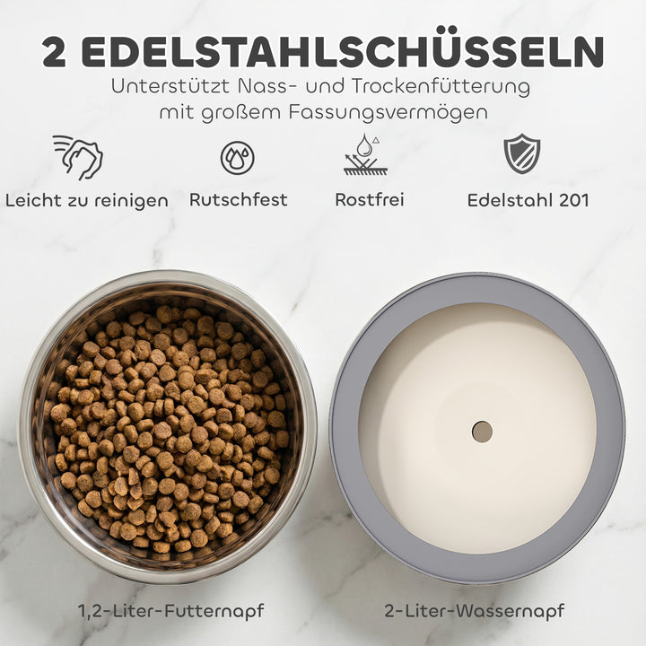 Forhøjet hundeskål, højdejusterbar, madskål med vandskål, 2 skåle i rustfrit stål til små til store hunde, sort