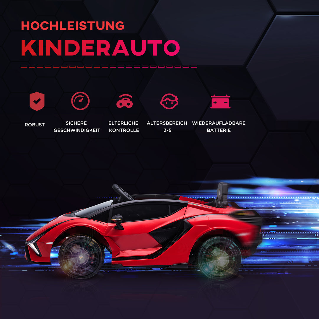 Børnebil 12V 2 køretilstande Lamborghini SIAN SUV legetøjsbil elbil med fjernbetjening musik (MP3/USB) lys 37-60 måneder metalrød 108 x 62 x 40 cm
