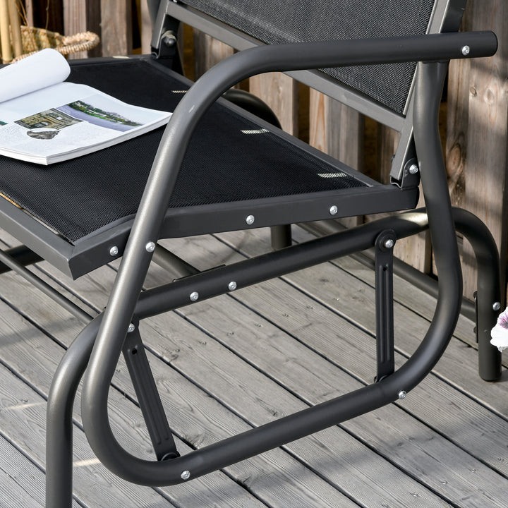 Metal gyngestol, havestol med armlæn og ryglæn, havegynge, lasteevne op til 120 kg, udendørs afslapningsstol til altan, have og terrasse, sort