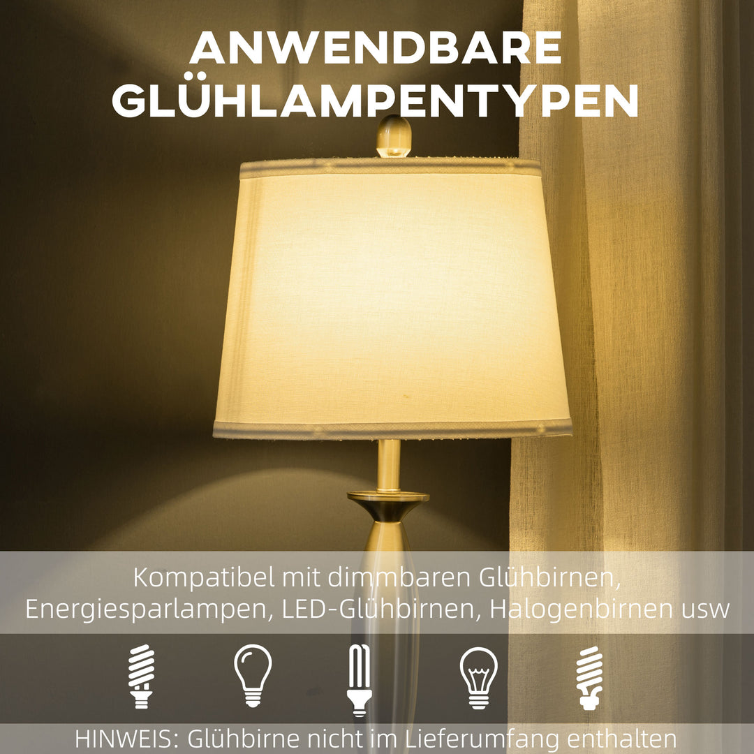 3-Delt belysningssæt. 1 gulvlampe, 2 bordlamper, linnedlook; 38 cm x 38 cm x 158 cm, sølv + hvid