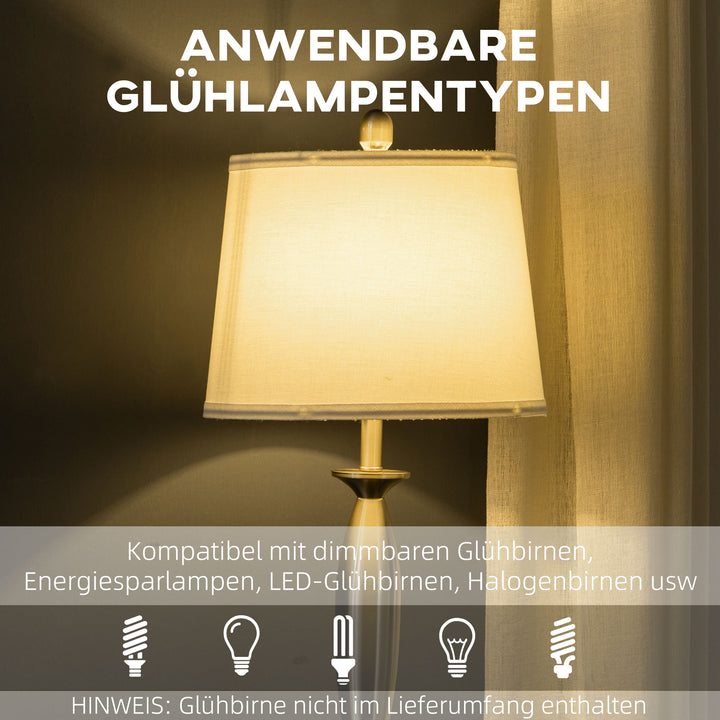 3-Delt belysningssæt. 1 gulvlampe, 2 bordlamper, linnedlook; 38 cm x 38 cm x 158 cm, sølv + hvid