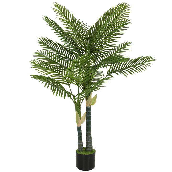 Kunstig palme 150 cm, kunstig palme med 16 palmeblade, stor kunstig plante i potte til stue, balkondekoration, grøn
