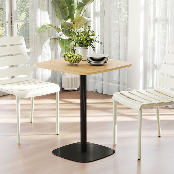 Lille spisebord, 60 cm, firkantet, MDF-bordplade, stålfod, til stue, spisestue, køkken, naturtræ + sort