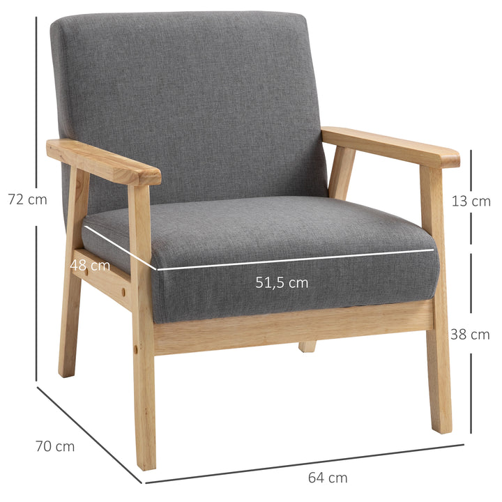 Skandinavisk accentstol, massivt træ, linnedlook, 64 cm x 70 cm x 72 cm, grå + natur