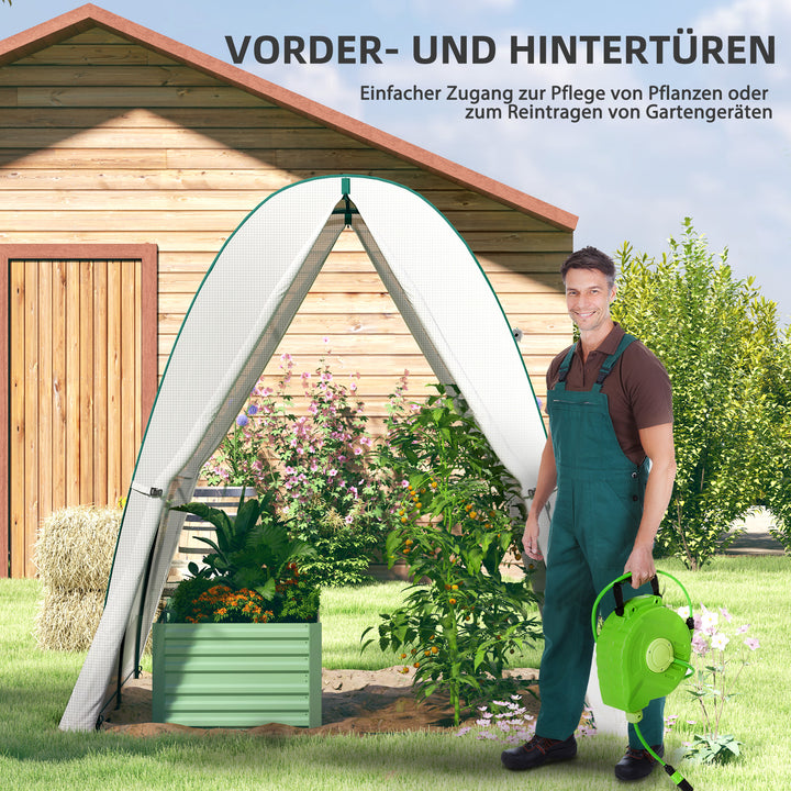 Buet drivhus med sandsække og plastikdække, 2 rulledøre, trådnetvindue, bærbart, 1,8 x 1,8 x 2 m, hvid