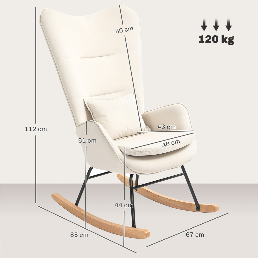 Gyngestol, blødt fløjlsbetræk med lændehynde, bæreevne op til 120 kg, 67 x 85 x 112 cm, cremehvid