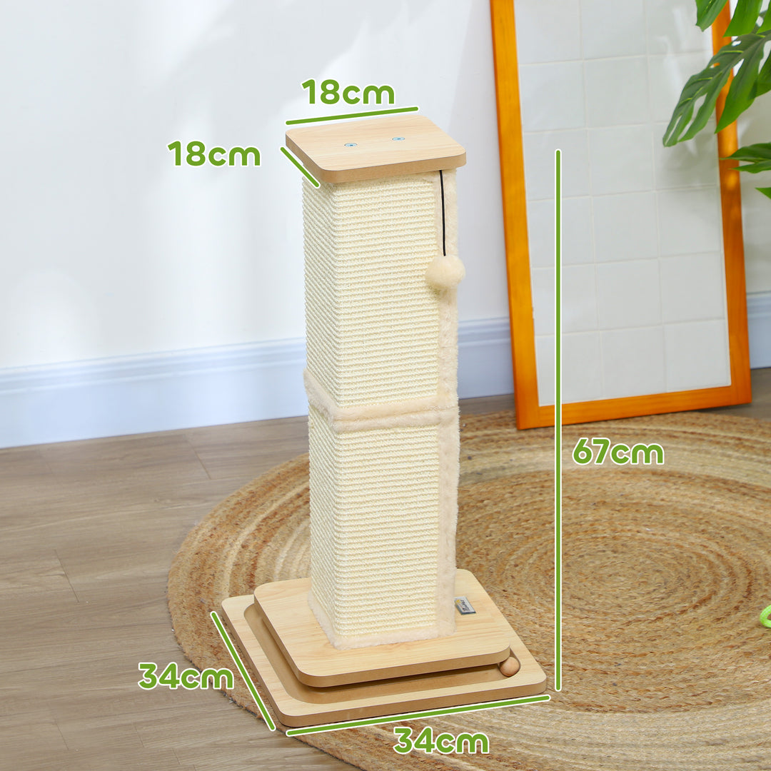 3-I-1 kradsetræ med legestang, legebold, sisal, op til 5 kg, 34 x 34 x 67 cm, eg/creme