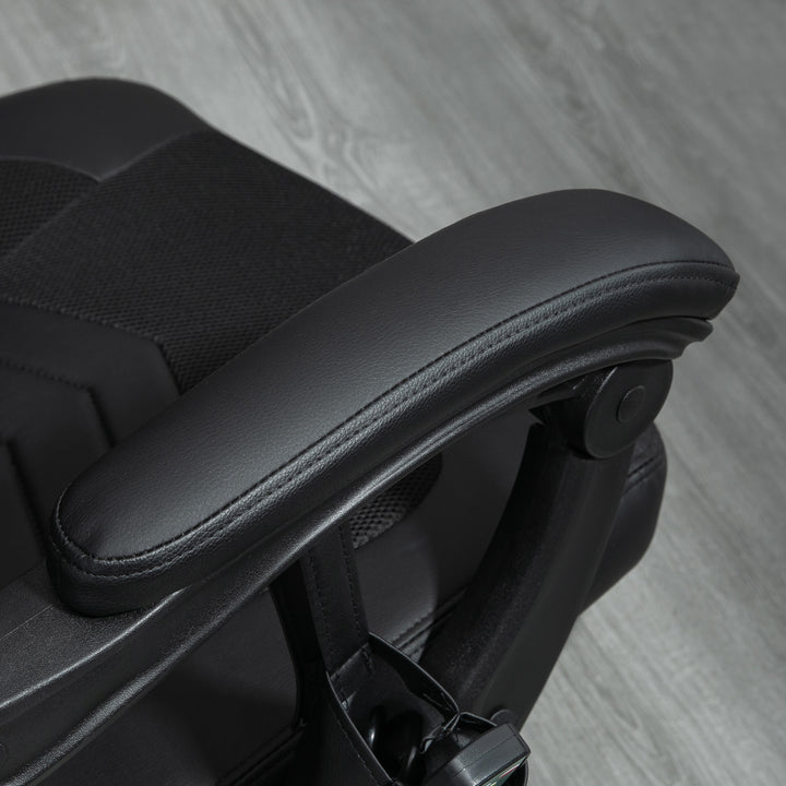 Kontorstol massagestol massagefunktion med 6 vibrationspunkter ergonomisk gamingstol med varmefunktion kunstlæder sort 68 x 69 x 108-117cm