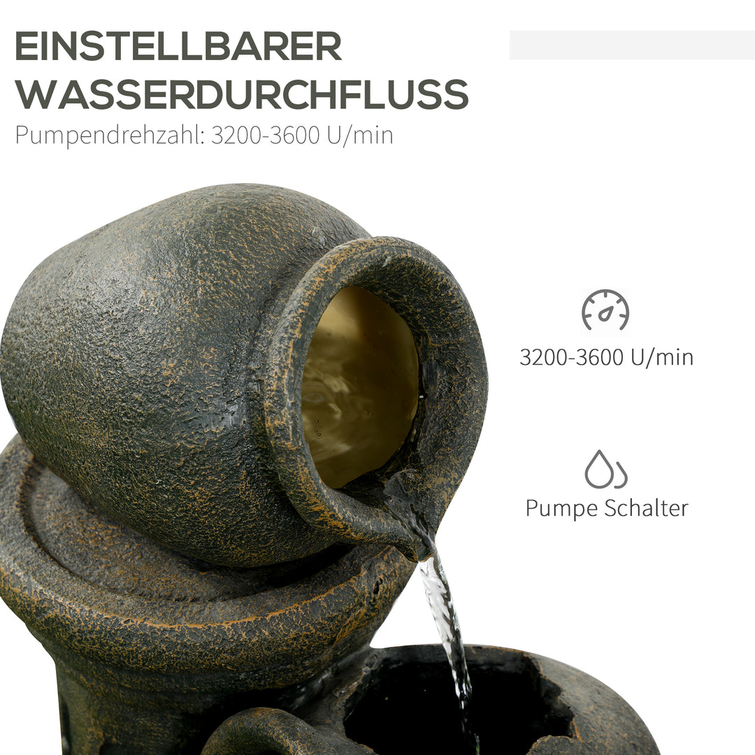 Fontæne, justerbar pumpe, vejrbestandig, 25 cm x 24 cm x 60 cm, grå