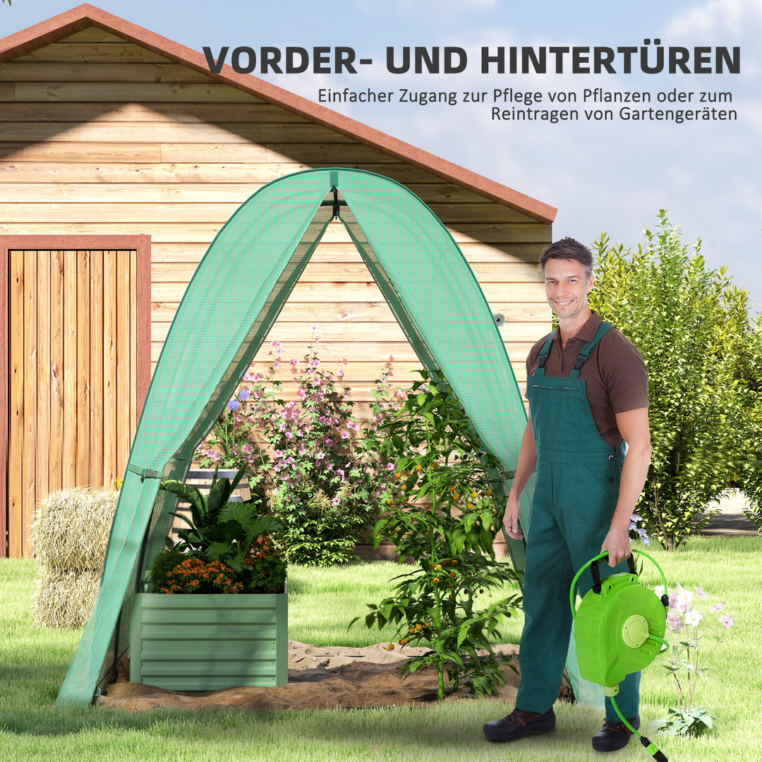 Buet drivhus med sandsække og plastikdække, 2 rulledøre, trådnetvindue, bærbart, 1,8 x 1,8 x 2 m, grønt