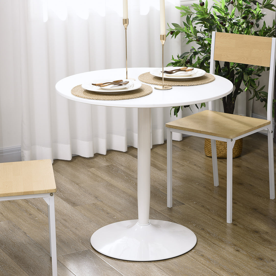 Spisebord til 2 personer, rund bordplade 80 cm, mdf og stål, skridsikker, hvid, 75h cm