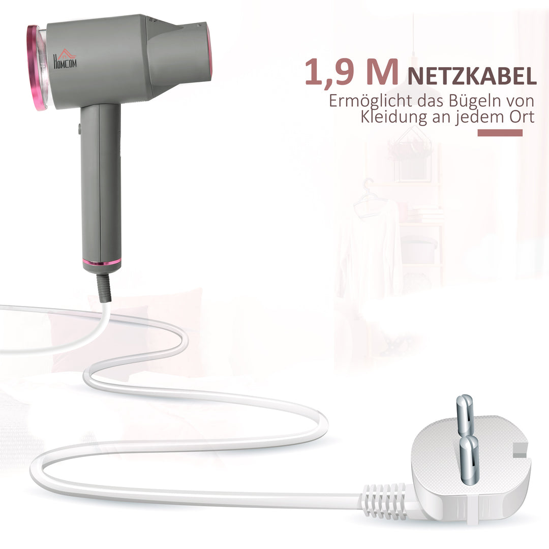 Dampstrygejern med børste, dampstrygejern med rejsestrygejern, foldbart tøj, skjorter, dampstrygejern med 160 ml vandtank, 1520 w, hurtig opvarmning, aluminium, plastik, grå+lyserød, 27,5 x 18,2 x 9 cm