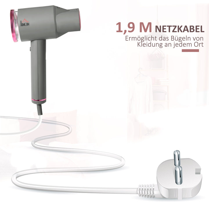 Dampstrygejern med børste, dampstrygejern med rejsestrygejern, foldbart tøj, skjorter, dampstrygejern med 160 ml vandtank, 1520 w, hurtig opvarmning, aluminium, plastik, grå+lyserød, 27,5 x 18,2 x 9 cm