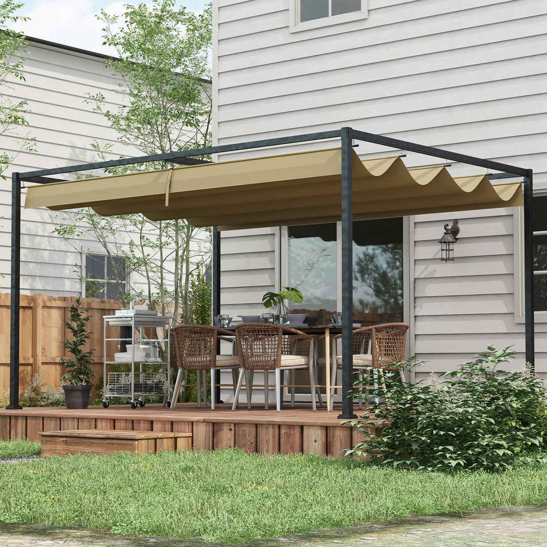 Pergola, robust solsejl til have, altan, terrasse, lavet af metal og plastik, UV- og vandafvisende, khaki