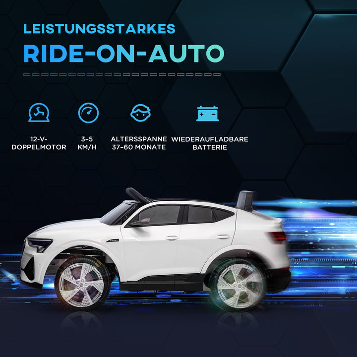 Elektrisk børnebil 12v elbil audi e-tron elbil med fjernbetjening, sikkerhedssele, musik (mp3/usb/tf), børnebil til børn 3-5 år, 3-5 km/t, hvid