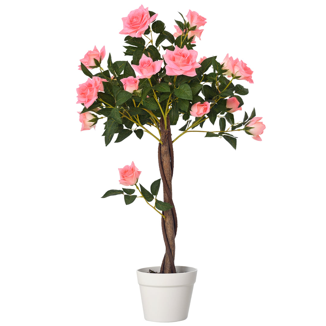 Kunstigt træ i solen, kunstig plante i cementpotte, kunstig plante
