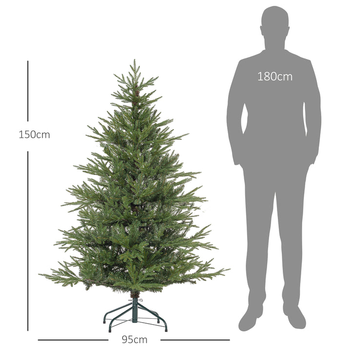 Juletræ 150 cm, realistisk udseende, hurtig montering, inklusive fod, brandhæmmende plast