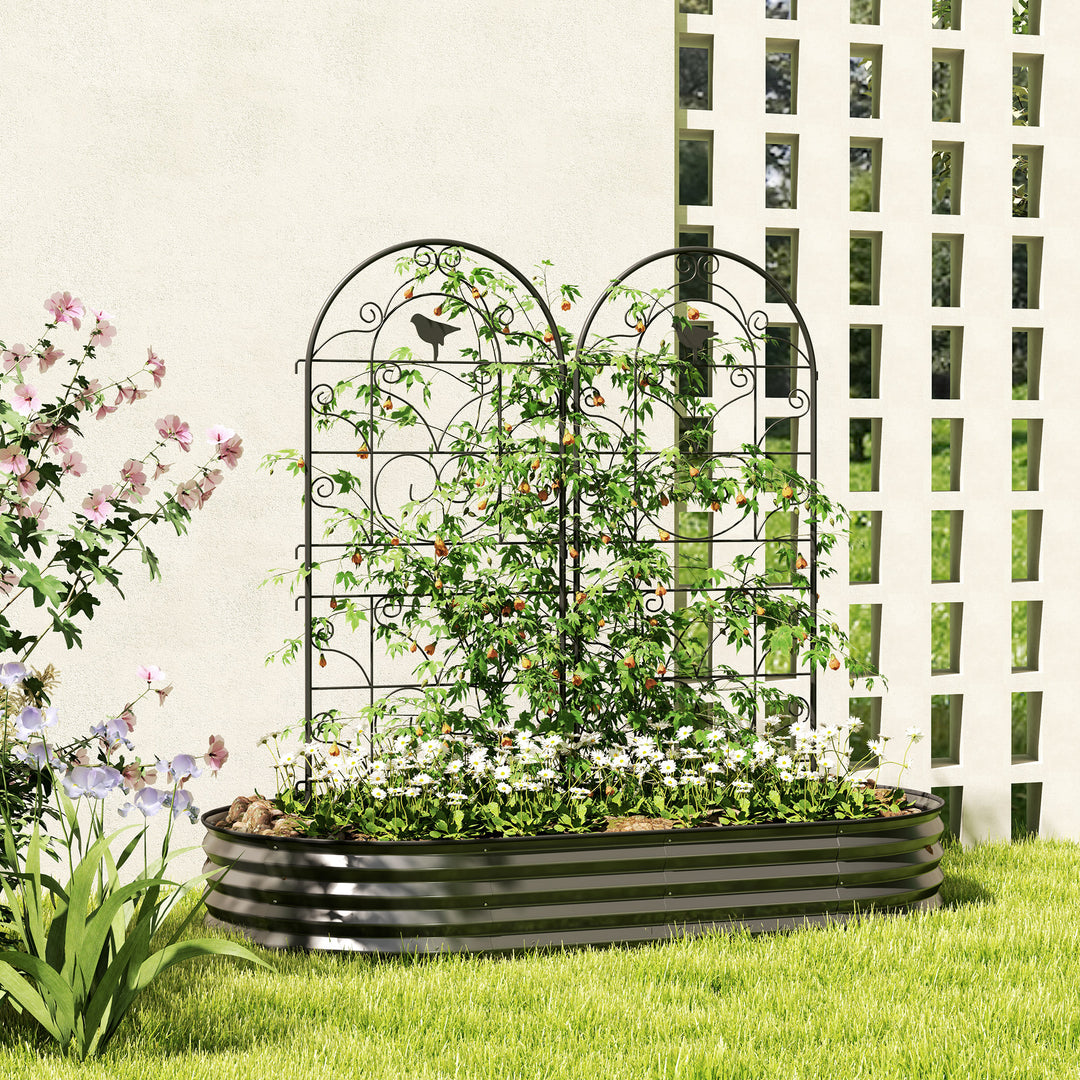 Metalespalier sæt med 2 til stikkontakt, rustfri, med fugledesign til klatreplanter, 50x120 cm, sort