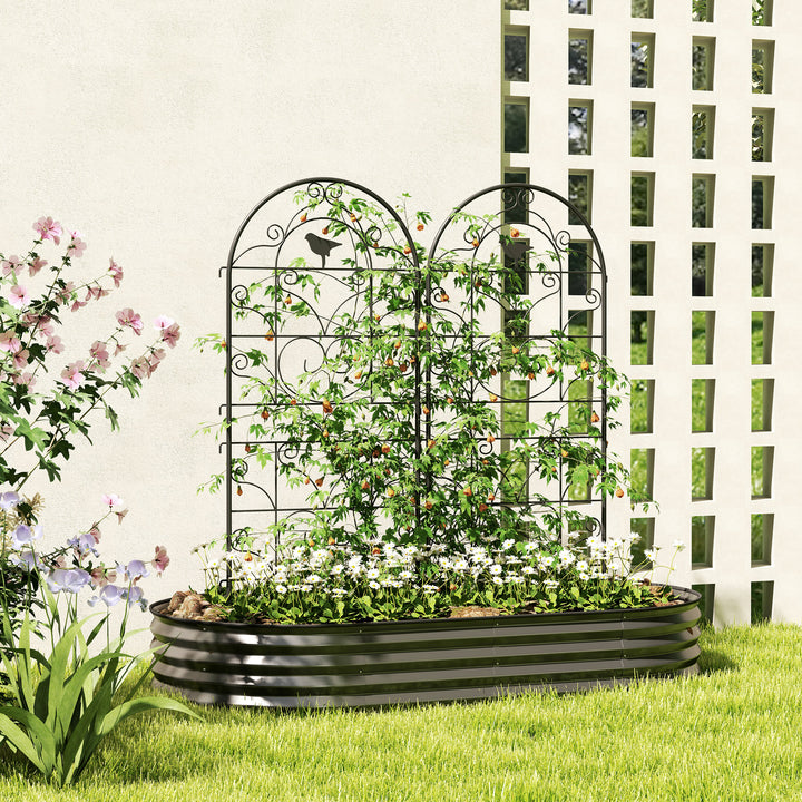 Metalespalier sæt med 2 til stikkontakt, rustfri, med fugledesign til klatreplanter, 50x120 cm, sort
