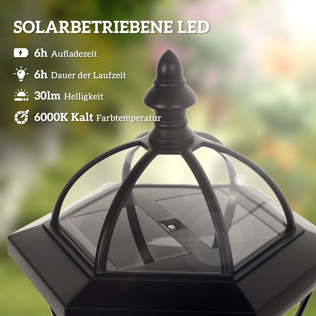 Solcelledrevet havelanterne sæt med 2, vejrbestandig stilampe 129 cm høj, med led, 6 timers lys, ip44, solcellelampe til udendørs brug, sort