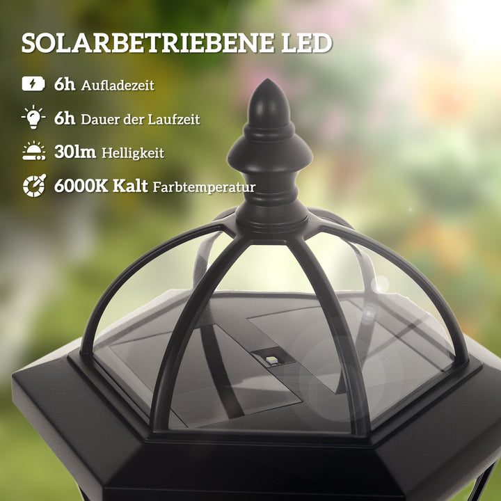 Solcelledrevet havelanterne sæt med 2, vejrbestandig stilampe 129 cm høj, med led, 6 timers lys, ip44, solcellelampe til udendørs brug, sort
