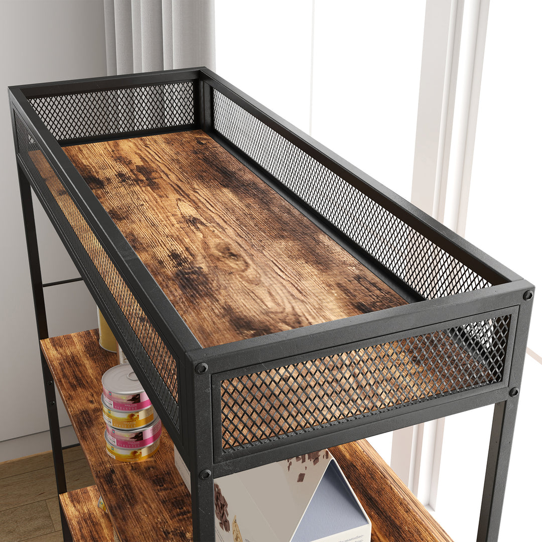 Kattebakke med 3-lags hylde og kradsetræ, lukket kattebakke, 80 x 48 x 152 cm, brun