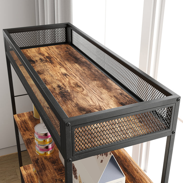 Kattebakke med 3-lags hylde og kradsetræ, lukket kattebakke, 80 x 48 x 152 cm, brun