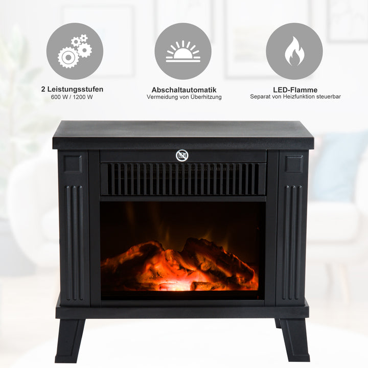 Elektrisk pejs elektrisk pejseovn fritstående pejs med flammeeffekt 600/1200w, metal, sort, 34x17x31 cm