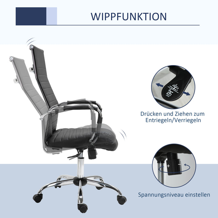 Kontorstol ergonomisk skrivebordsstol med vippefunktion chefstol højdejusterbar drejestol polstret kunstlæderskum sort 54 x 62 x 104-114 cm