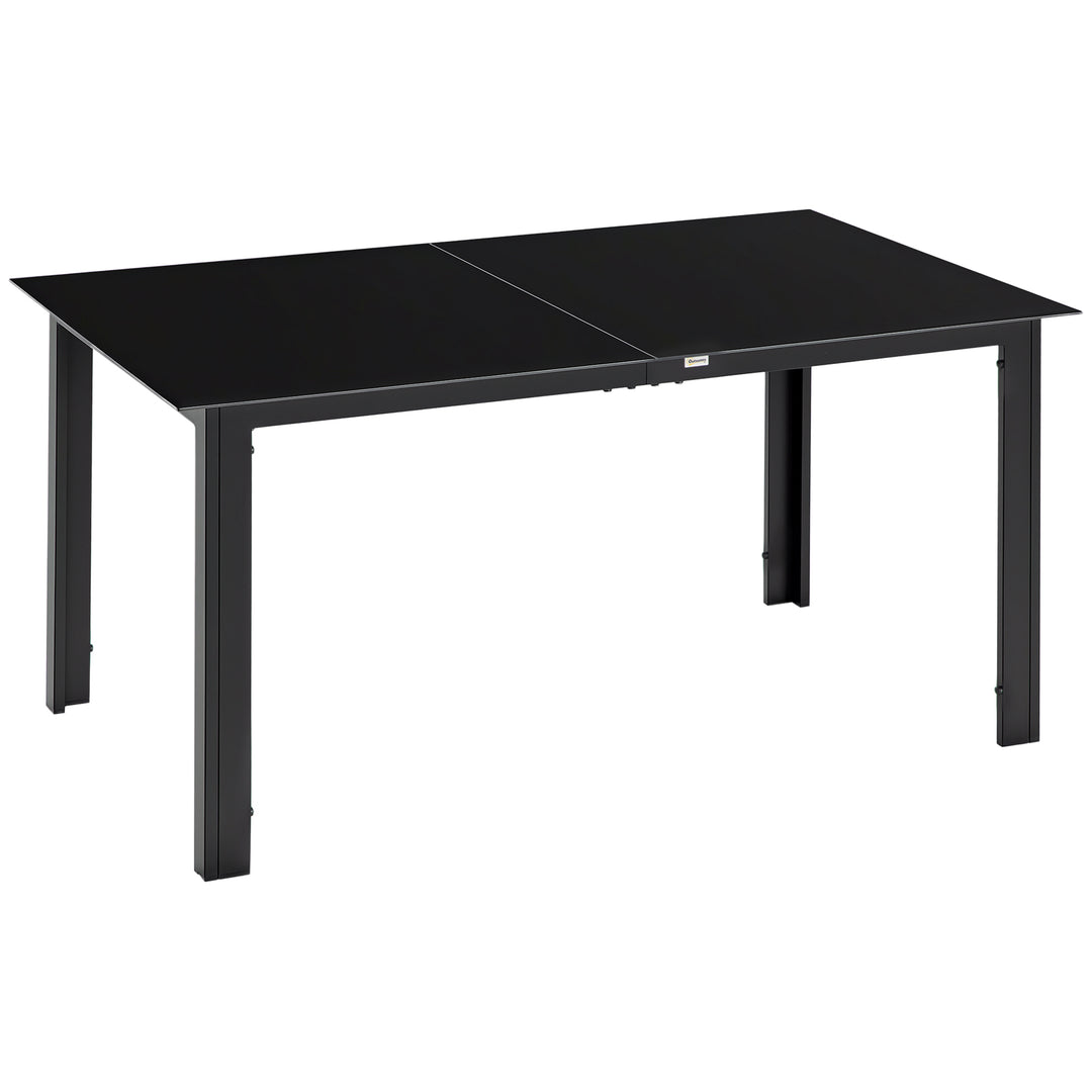 Havebord til 6 personer, vejrbestandigt, hærdet glas, terrassebord, 150 cm x 90 cm x 74 cm, sort